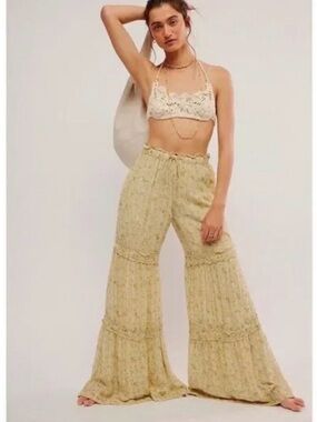 Free People Wide-Leg Tiered Pants in Light Sage. Oversized!
